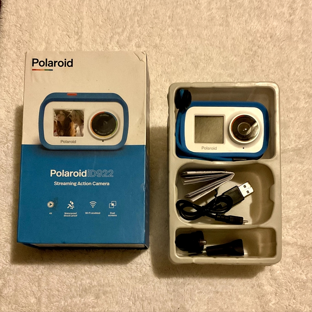 BRAND NEW Polaroid Streaming Action Sport Action Camera 4k - Blue iD922!